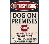 HEBELYX Cartello con scritta in inglese "Beware of Dog" per recinto No Trespassing Dog On Premises Cartello per cani da giardino Segnali di avvertimento per proprietà, divertente cartello in metallo