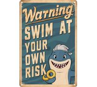 HEBELYX Cartello di sicurezza divertente - Warning Swim at Your Own Risk Pool Tin Signs for Swimming Pool Beach Water Park Decor Outdoor 20,3 x 30,5 cm, Nine - 2231
