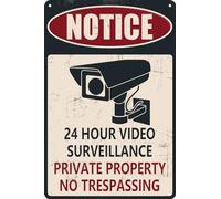 HEBELYX Cartello di videosorveglianza con scritta "Private Property No Trespassing", divertente targa in metallo per esterni, 30,5 x 20,3 cm, telecamera di sicurezza per casa, affari, avviso vialetto
