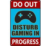 HEBELYX Cartello in metallo con scritta in inglese "Do Not Disturb Gaming In Progress", per la porta della camera da letto, in latta, divertente e divertente, per gli amanti dei giochi, decorazione da