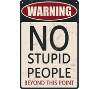 HEBELYX Cartello in metallo con scritta "No Stupid People No Stupid People Beyond This Point" (lingua italiana non garantita)