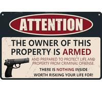 HEBELYX Cartello "No Trespassing Private Property No Trespassing Gun", in metallo, antiruggine, resistente alle intemperie, per esterni, per casa, giardino, 30,5 x 20,3 cm, 8-1166