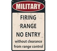 HEBELYX Decorazione militare vintage in metallo, cartello militare con poligono di tiro e cartello di avvertimento senza ingresso retrò uomo grotta garage pub decorazione da parete 20 x 30 cm