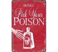 HEBELYX HUJIE1 - Divertente targa in latta retrò con pozione e scritta "Drink Bar Pick Your Poison", decorazione per Halloween, stile vintage, per casa, caffè, 20 x 30 cm