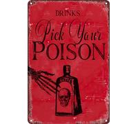 HEBELYX HUJIE1 - Divertente targa in latta retrò con pozione e scritta "Drink Bar Pick Your Poison", decorazione per Halloween, stile vintage, per casa, caffè, 20 x 30 cm