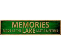 HEBELYX HUJIE1 - Targa in metallo con scritta "Memories at the Lake Last a Lifetime", per la decorazione della casa, decorazione rustica per la casa in stagno, 10,2 x 40,6 cm, HUJIE1