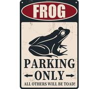 HEBELYX Targa in latta con rana che parcheggia solo una rana, decorazione da parete vintage, cartelli divertenti con rana e scritta in lingua inglese "All Others Will Be Toad Sign Cool Stuff Frog Sign