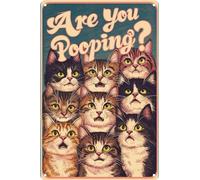 HEBELYX Targa in latta vintage con gatto per bagno, decorazione da parete - divertente targa in metallo con scritta "Are You Pooping", ottimo regalo per gli amanti dei gatti, 20,3 x 30,5 cm, otto