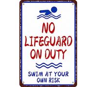 HEBELYX Targa in metallo vintage con scritta "No Lifeguard On Duty Swim at Your Own Risk", decorazione da parete in stile retrò, decorazione divertente per casa, bar, pub, caffetteria, fattoria, 20 x