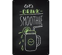 HEBELYX Targa vintage in metallo con scritta "Let's Drink Smoothie", decorazione da parete per interni ed esterni, 20 x 30 cm