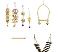 HEBEOT Giocattoli per pappagalli, accessori per gabbie per uccelli, set da 7 pezzi, in legno, con scala oscillante, per giochi interattivi, arricchimento mentale e attività fisica in gabbie standard