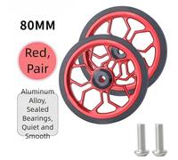 HEBEOT Ruota pieghevole da 80 mm in lega di alluminio CNC con cuscinetto in gomma per Brompton e leggera e scorrevole, coppia con viti per una maggiore capacità di carico (rosso)