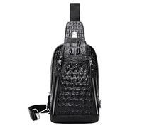 Hebetag - Borsa a tracolla in vera pelle di coccodrillo, per uomo, viaggi, caccia, escursionismo, campeggio, spalla, zaino nero