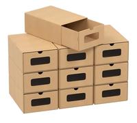 Hebitod 10 x portascarpe marrone puro con finestrella - Scatola pieghevole impilabile per scarpe, cassetto, scatola multiuso in cartone kraft fino alla taglia 45