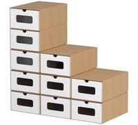 Hebitod 20 x portascarpe bianco/marrone con finestra - Scatola pieghevole 35 x 23 x 13,5 cm, impilabile, scatola per scarpe, cassetto, scatola multiuso in cartone kraft fino a 45