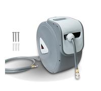 Hebitod Avvolgitubo Automatico da 30 + 2 m, Arrotolabile a 180°, Serratura a Qualsiasi Lunghezza, Tamburo per Tubo dell'Aria Compressa, Grigio