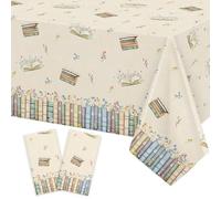 Heboland 2 Pezzi Tovaglia Plastica per Feste a Tema Libri e Fiori, 137x274cm Tovaglia Usa e Getta Rettangolare Laurea, Pensionamento, Compleanno, Baby Shower, Club del Libro