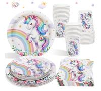 Heboland Piatti Compleanno Unicorno per 25 Ospiti, 100pcs Rosa Decorazioni Unicorno Compleanno, Stoviglie per Feste Unicorni - Piatti Unicorno Feste Bambina, Tovaglioli, Tazze