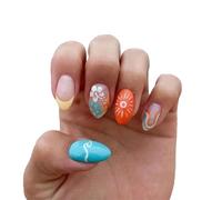 Hebterrka 24 unghie estive sole press-on french tips manicure arte mandorla media acrilico unghie artificiali con design a onde