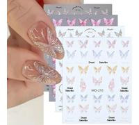 Hebterrka 4 fogli di adesivi per nail art, motivo: farfalle, 5D goffrati Aurora Farfalle
