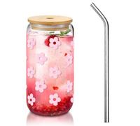 Hebterrka Aesthetic Bicchiere con cannuccia e coperchio, Clean Girl Aesthetic Tumbler, vetro con coperchio per matcha e stile coquette