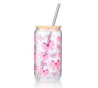 Hebterrka Elegante bicchiere da 473 ml con coperchio e cannuccia, due opzioni di stile adesivo, design con fiocco, adatto per caffè, cocktail e altro (stile 4)