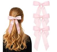 Hebterrka Fiocco per Capelli Rosa Set da 3, Grandi Fiocchi a Doppio Strato con Fermaglio per Capelli in Morbido Poliestere e Cotone, Elegante Fermaglio per Donne per Ogni Occasione