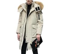 Hecatombic Cappotto Lungo da Uomo con Cappello Cappotto Caldo Imbottito con Tasche Giacca Trapuntata Invernale, Impermeabile Antivento Imbottito in Piumino (Mandorla,M)