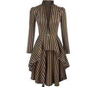 Hecatombic da Donna Steampunk Vittoriano Classico Lungo Stand Collare Giacca A Righe Halloween Gotico Elegante Casual Alto Basso Orlo Partito Giacca (Kaki,S)