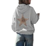 Hecatombic Donna Inverno Leopardo Stella Felpa con Cappuccio Modello Stampato Oversize Felpa con Cappuccio Manica Lunga con Tasche Stella Stampata Felpa (Grigio,S)