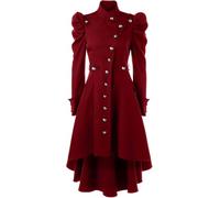 Hecatombic Donna Vintage Stile Vittoriano Alto Orlo Basso Smoking Lungo Trench Cappotto Gotico Peplo Casual Button Down Stand Collare Cappotto Vacanza (Rosso,S)