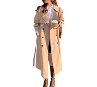 Hecatombic Trench Lungo da Donna con Doppio Petto e Bavero Lungo Cappotto Invernale Giacca Trench Primaverile e Autunnale a Maniche Lunghe con Cintura Trench di Media Lunghezza (Khaki,L)