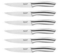 hecef coltelli da bistecca, set da 6 pezzi di coltelli da tavola affilati con lama seghettata e manico cavo ergonomico, coltello da carne in acciaio inox per bistecca e pane, 12,7 cm, argento
