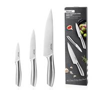 hecef Coltelli da cucina professionale con copertine da gioco, set di coltelli da cucina 3 pezzi, include coltello da chef, coltello multiuso e coltello da sbucciatura, argento