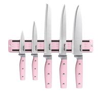 hecef Set Coltelli da Cucina da 5 pezzi con Magnetica per Coltelli(33 cm), Coltello da Cucina Professionale con Barra Magnetica per Coltelli, Coltello Chef per Pane, Carne e Verdure (Rosa)