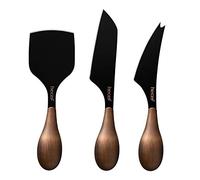 hecef Set di 3 coltelli da formaggio, lame larghe, effetto bronzo | Coltello con punta biforcuta, coltello per formaggi duri e coltello a scalpello, per formaggi morbidi, semiduri e duri