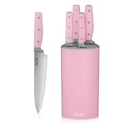 hecef Set di Coltelli, 6 Pezzi Coltelli da Cucina Professionali, Acciaio Inossidable Coltelli con manico a tre viti, set di coltelli da cucina con Ceppo Portacoltelli per casa e cucina (Rosa)