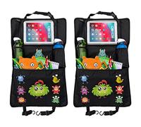 HECKBO 2x Organizer per Retro Sedile Auto con Tasca Regolabile per Tablet fino a 20'' con Pellicola - Mostri - Universale - Scomparto Termico + Tasca a Rete con Elastico - Lavabile