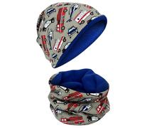 HECKBO Beanie bambini polizia e scaldacollo - 2-8 anni - interno pile - 95% cotone - stile bambina bambino (48-54 cm)