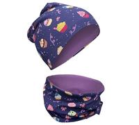 HECKBO Beanie invernale cookies e sciarpa bambini - 2-8 anni - cotone + pile - berretto a cuffia con nome - design bambina (48-54 cm)