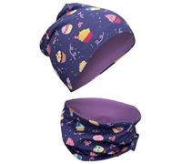 HECKBO Berretto modello Beanie per Bambine + Girocollo - Cuffia con Stampa Cupcake - con pile - da 2 anni - 95% Cotone - Morbido e pratico tessuto elasticizzato