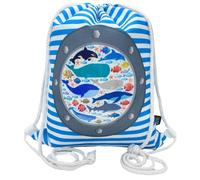 HECKBO borsa da ginnastica per bambine e bambine, motivo pesce con oblò e finestra in plastica, 33 x 26 cm, per asilo, asilo nido, culla, zaino, borsa sportiva
