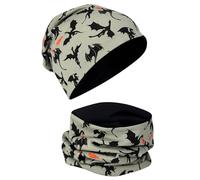 HECKBO Set Beanie e scaldacollo drago - 2-8 anni - reversibile con interno jersey - bambina bambino - 95% cotone (48-54 cm)