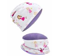 HECKBO Set di cappelli e sciarpe invernali per bambini, 95% cotone, berretto reversibile o con pile non tessuto, per autunno, primavera, inverno