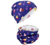 HECKBO Set scaldacollo e Beanie bambini - design cookies - primavera autunno - cotone traspirante - bambini 2-8 anni (48-54 cm)