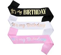 Heclia 3 fasce per compleanno con scritta "It's my Birthday" per donne e uomini, adulti, accessori decorativi per compleanno, in morbido raso, nero, bianco, rosa, con scritta in oro e oro rosa
