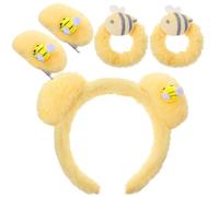 Heclia Cerchietto giallo con orecchie di orso con ape d'ape, con elastici per capelli e fermagli per capelli, 5 pezzi, con orecchie di ape, per feste di Halloween, cura della pelle, spa, trucco