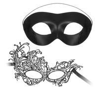 Heclia Set di 2 mascherine per uomo e donna set di maschere con pizzo veneziano maschere di Halloween in plastica mardi erba, maschera nera in pizzo per carnevale, feste, balli, accessori di scena