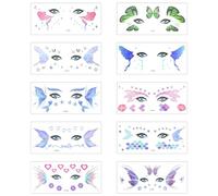 Heclia - Set di 20 adesivi temporanei a forma di farfalla con glitter 3D, per donne con viso di farfalla, adesivi temporanei, per feste rave, festival, trucco di Halloween