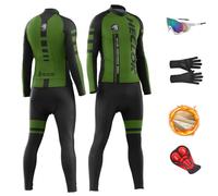 HECLOK Abbigliamento Ciclismo Invernale Uomo - Completo Antivento con Maglia in Pile Termico e Salopette con Gel | Per Strada e MTB, Pacchetto Completo per il Freddo (TYP-7,2XL)